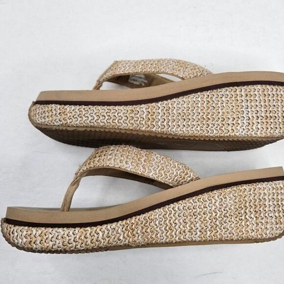 Volatile Island Natural Woven Tan Platform Wedge Thong Flip-Flop Sandals 10 - Picture 8 of 11